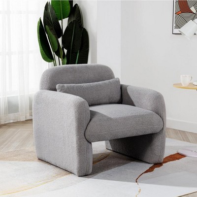 Grungis Upholstered Accent Chair with Arms and Pillow,29.9"W Sofa Chair,Teddy Fleece Arm Chairs for Bedroom,Reading Room,Gray/Beige/Pink