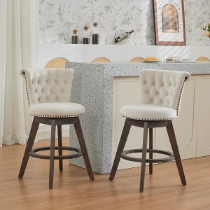Lyngins 26 Inch Velvet Counter Stools Set of 2,360° Swivel Bar Stools with Button Tufted Back,Dining Chair for Kitchen Island - 1 of 4