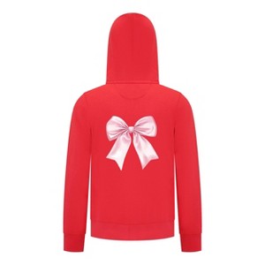 Everyday Kids Girls Collection Pink Bow Zip Up Hoodie – Cute Satin-Style Ribbon Graphic Sweatshirt - 1 of 4