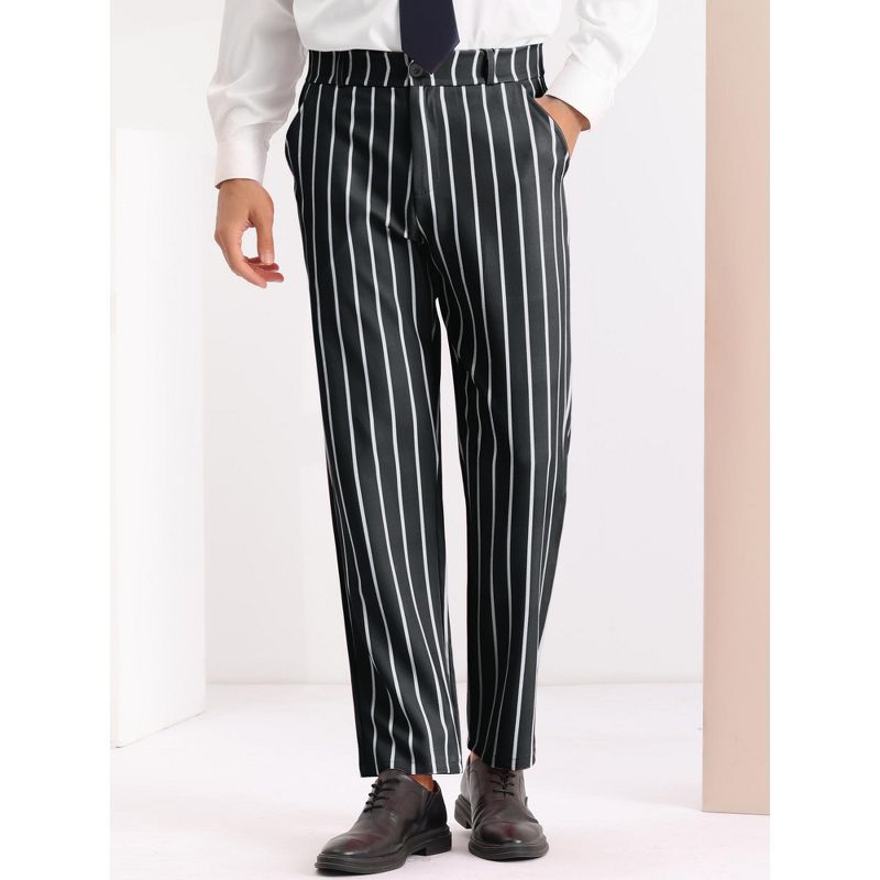 Lars Amadeus Men's Business Flat Front Contrasting Colors Stripes Printed Trouser, 2 of 7