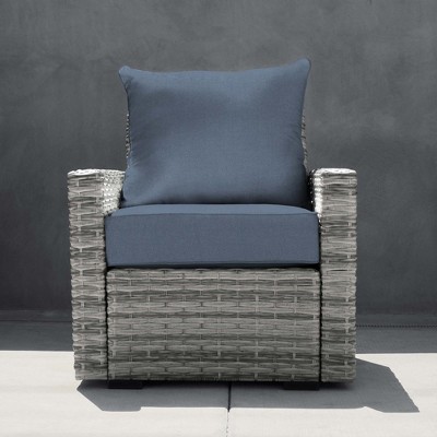Heathered Solid Blue Outdoor Deep Seating Cushion Set