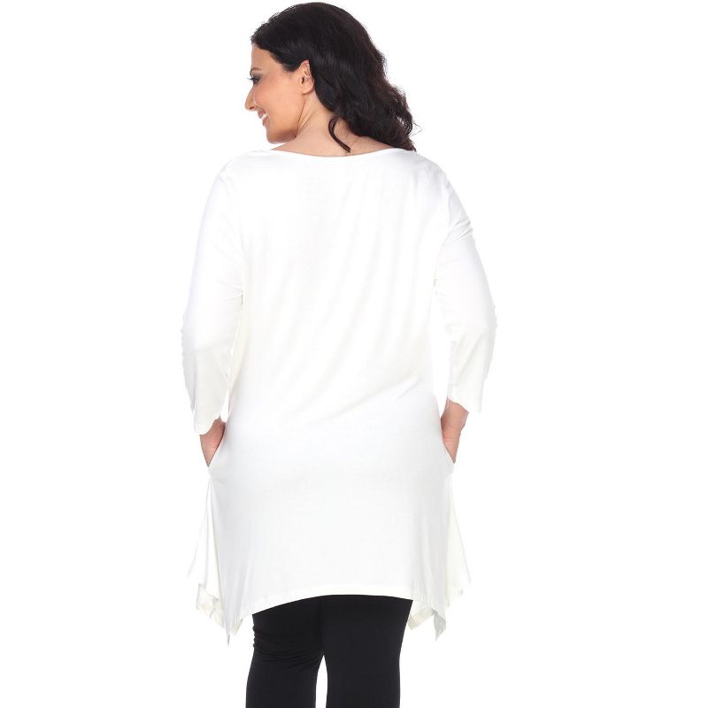 Women's Plus Size 3/4 Sleeve Makayla Tunic Top with Pockets - White Mark, 3 of 4