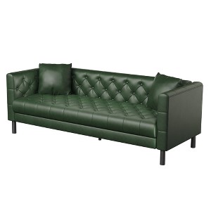 81" Mid-Century Modern Leather Sofa for Living Room, Chesterfield Sofa with Deep Seats and 2 Pillows - 1 of 4