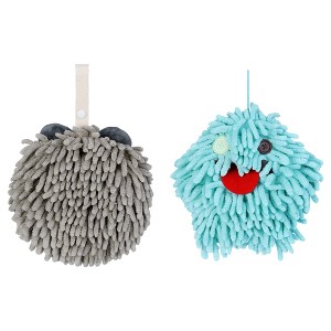 REGALWOVEN Soft Absorbent Chenille Decorative Hanging Ball Hand Towels 2 Pcs - 1 of 4