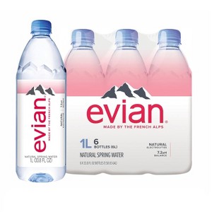 Evian Natural Spring Water, 1 L bottles, 6 pack - 1 of 4
