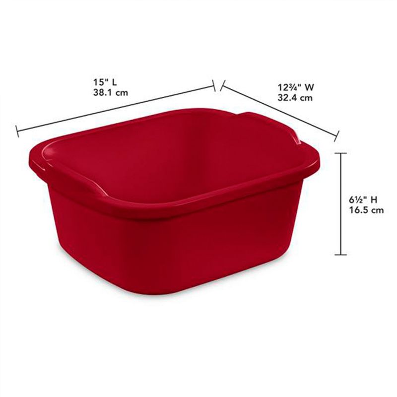 Sterilite Convenient Extra Large Heavy Duty Multi-Functional Home 12 Quart Standard Sink Dish Washing Plastic Storage Pan, Red (24 Pack), 3 of 7