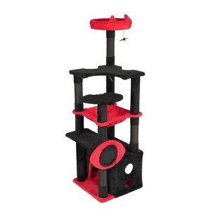 Angel Sar 53" Gothic Cat Tree with Condo, Hammock & Perch, Large Cat Tower with Scratching Posts and Spider Toy for Indoor Cats, Red & Black - 1 of 4