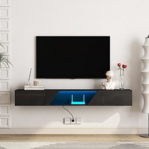 HDZNVF Floating TV Stand Wall Mounted, Modern TV Stand for 55 60 65 Inch TV, Black - 1 of 4