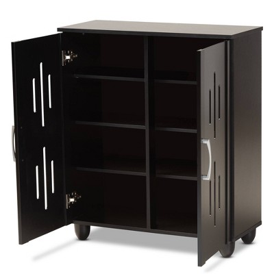 Espresso Brown Wood 2-Door Shoe Storage Cabinet with Metal Handles