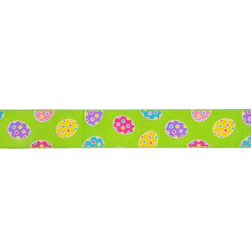 Northlight Green with Easter Egg Design Wired Spring Craft Ribbon 2.5" x 10 Yards, 1 of 4