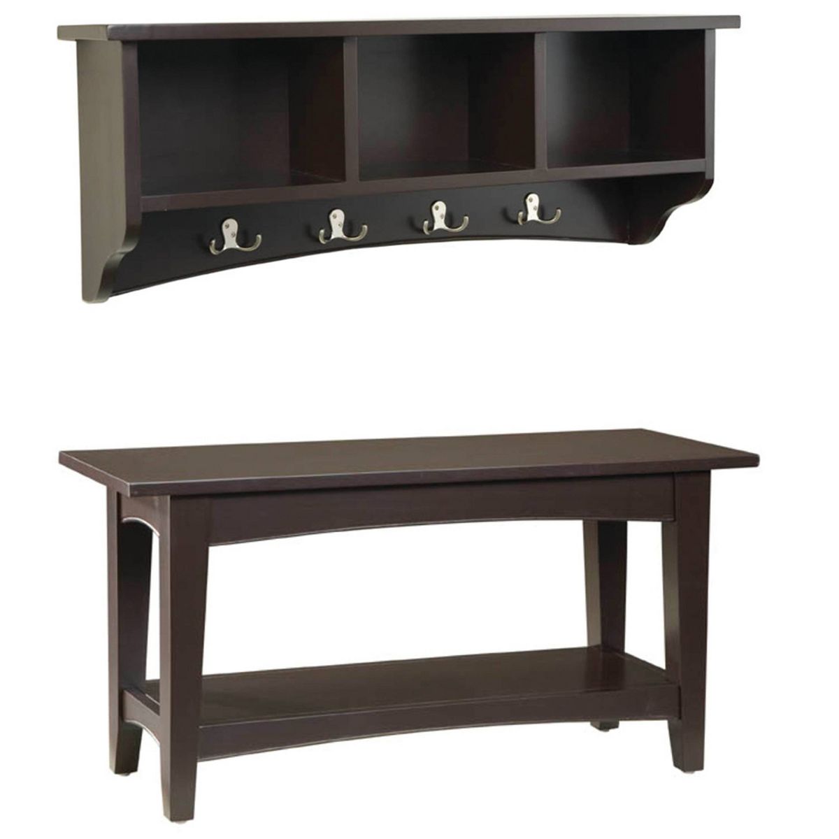 Shaker Cottage Storage Coat Hook with Bench Set - Alaterre Furniture - thumbnail 4