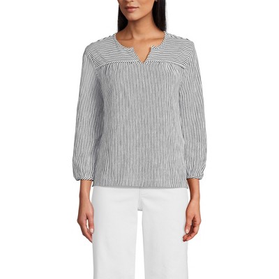 Lands' End Women's 3/4 Sleeve Slub Notch Neck Top