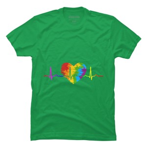 Adult Design By Humans Rainbow Heartbeat Pride By corndesign T-Shirt - 1 of 2