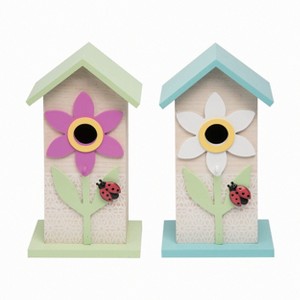 Transpac MDF Flower & Ladybug Birdhouse Set of 2 Spring Home Decorations - 1 of 1