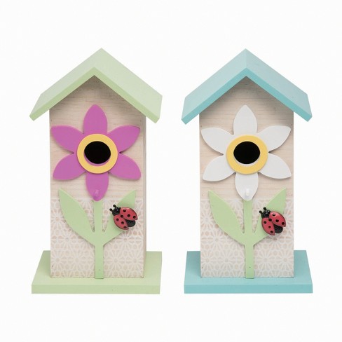 Transpac MDF Flower & Ladybug Birdhouse Set of 2 Spring Home Decorations - image 1 of 1