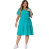 Agnes Orinda Women's Plus Size Chambray Tiered Turndown Neck Half Placket Elastic Back Button Casual Babydoll Midi Dresses - 3 of 4