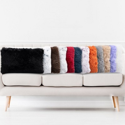 Chocolate Faux Fur Shaggy Lumbar Throw Pillows Set of 2