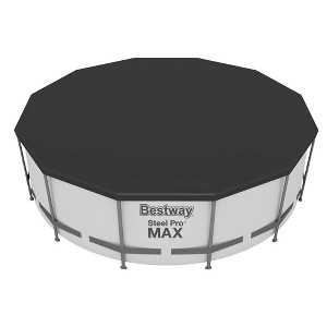 Bestway Flowclear 12 Foot Round Pool Cover with Drain Holes and Drawstring Closure Type for Above Ground Pools and Outdoor Use, Black - 1 of 4