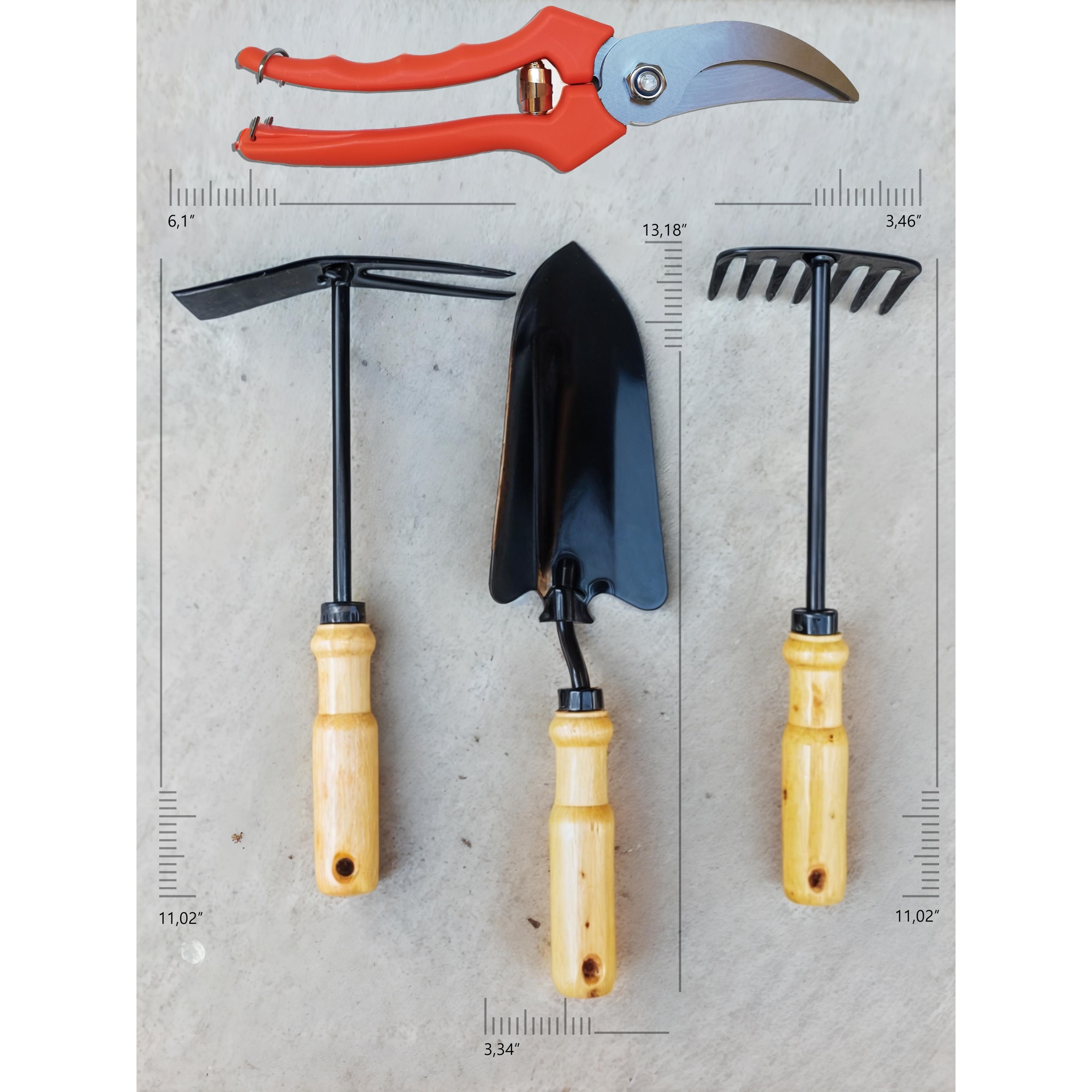 Handcrafted Garden Tools Set – Durable 8mm Axon Iron Spade, Anchor & Harrow with 7 Gears, Includes Adjustable Garden Shears, Lightweight, Sturdy Tools