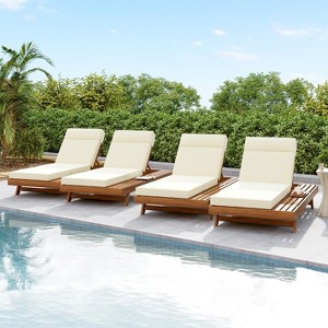Christopher Knight Home Darla Outdoor Acacia Wood Adjustable Chaise Lounge with Water-Resistant Cushions (Set of 4) - 1 of 4