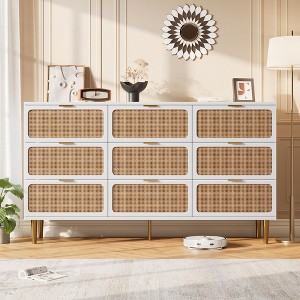 GustoWave 7-Drawer Rattan Dresser, Tall Chest of Drawers with Handwoven Doors and 5 Strong Metal Legs for Bedroom, Living Room Storage - 1 of 4