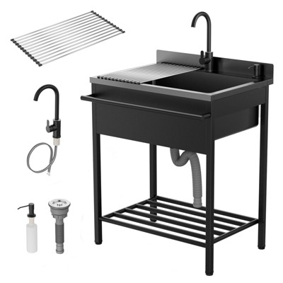 ROVSUN Stainless Steel Utility Sink, Free Standing with Faucet & Draining Rack for Laundry Room, Kitchen, Restaurant