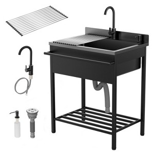 ROVSUN Stainless Steel Utility Sink, Free Standing with Faucet & Draining Rack for Laundry Room, Kitchen, Restaurant - 1 of 4