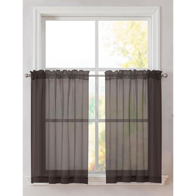 Kate Aurora 2 Piece Rod Pocket Autumn Brown Sheer Window Curtain Panels For Small Windows - 45 in. Long