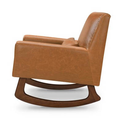 Sleepytime Tan Vegan Leather & Walnut Nursery Rocker