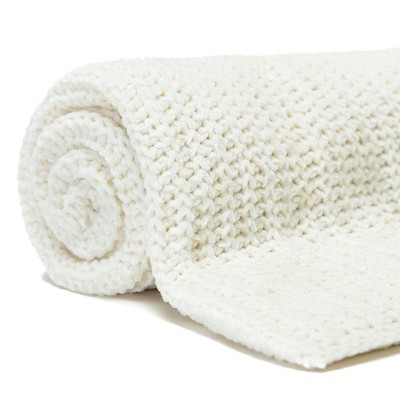 Pearl Off-White Knitted Chenille Throw Blanket 50" x 65"