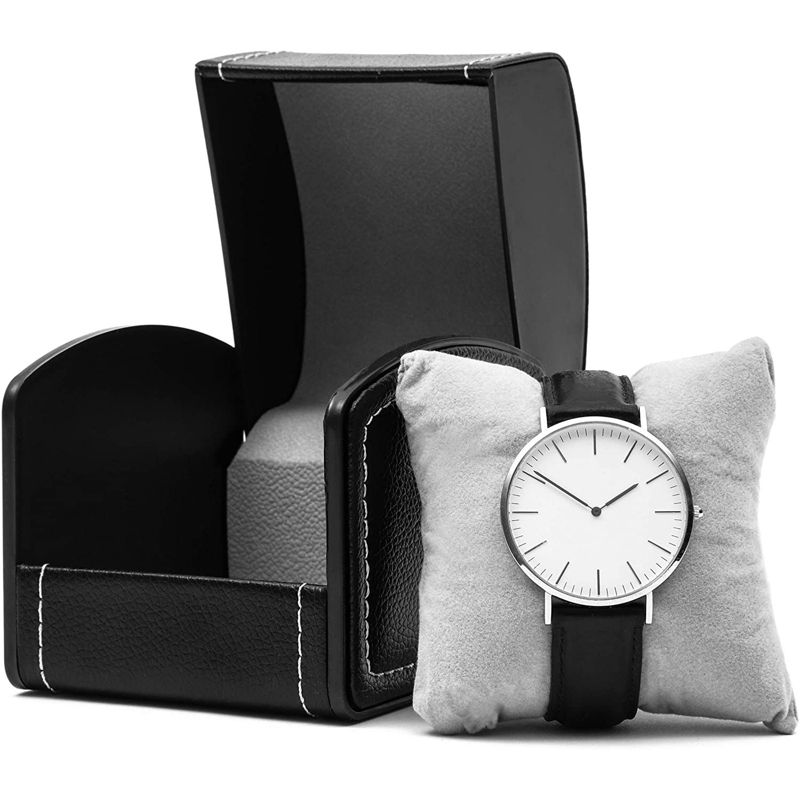 Single Grid Wrist Watch Box with Pillow (Black, Faux Leather), 3 of 7