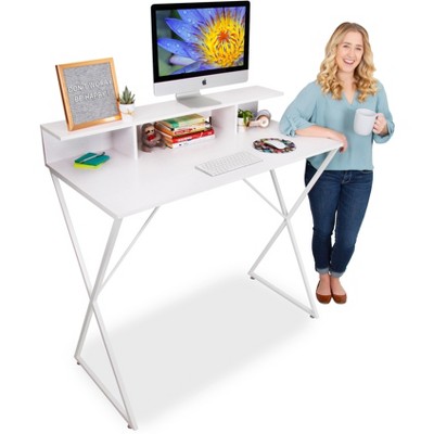 Joy Standing Desk – 48” Stand-up Workstation with Cubbies – White Finish – Stand Steady