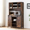 WhizMax Coffee Bar Wine Cabinet with Sliding Barn Doors, 70" Tall Farmhouse Kitchen Hutch with Wine & Glasses Rack, for Kitchen, Dining Room - 4 of 4