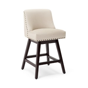 Arceso 26 Inch Bar Stools, 1pc Swivel Counter Stools with Back, Upholstered Barstools, Solid Wood Legs with Footrest - 1 of 4