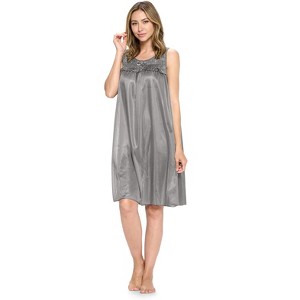 Casual Nights Women's Tricot Sheer Lace Sleeveless Nightgown - 1 of 4