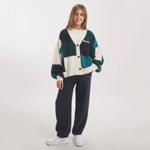 Champion Girls' Oversized Patchwork Cardigan Sweater - Navy Blue L