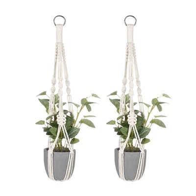 Unique Bargains Handmade Cotton Rope Hanging Basket Holder 36 Inch White 2-Pack