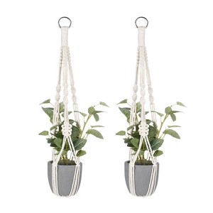 Unique Bargains Handmade Cotton Rope Hanging Basket Holder 36 Inch White 2-Pack - 1 of 4