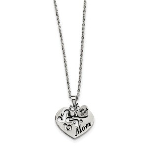 Black Bow Jewelry Stainless Steel Mom My Friend Heart Necklace with CZ - 24 Inch - 1 of 4