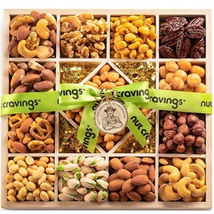 Nut Cravings Elegant Nut Gift Basket, Premium Nuts in Wooden Tray, Healthy Kosher Snack Tray (13 Assortments) - 1 of 4