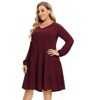 Women's Plus Size Fall Dress Long Sleeve Casual Babydoll Shift Tiered Flowy Midi Dresses - 4 of 4