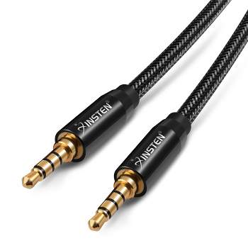 Insten 3.5mm Audio Cable, Male to Male, TRRS Stereo with Microphone, Nylon Braided Jacket, 3 Feet, Black