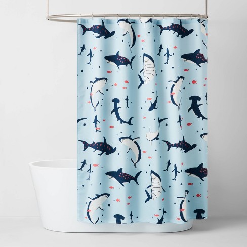 Riyidecor Shark Kids Fish Shower Curtain for Bathroom Decor