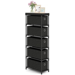 Tangkula Slim Dresser w/ 5-Drawer Anti-tip Kits Space-Saving Chest of 5 Fabric Drawers - 1 of 4
