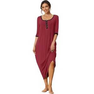 cheibear Women's 3/4 Sleeve Soft Lounge Long Sleepwear Dress with Pockets - 1 of 4
