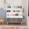 SEVOBAL Decorative Bookshelf Kids Wooden Book Display Organizer with 3 Fabric Storage Bins for Playroom Nursery, White, 31.5"*11.81"*35.43" - 2 of 4