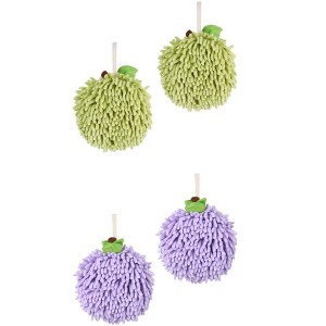 REGALWOVEN Soft Absorbent Fluffy Chenille Ball Bathroom Hand Towels with Wall Hook 4 Pack - 1 of 4