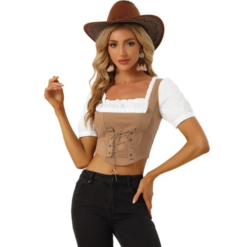 Women's Vest and Suspender - Contrast Lace Trim Tie Front Tank Top