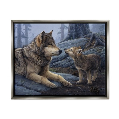 Stupell Industries Wolf & Cub Woodland Forest Framed Canvas