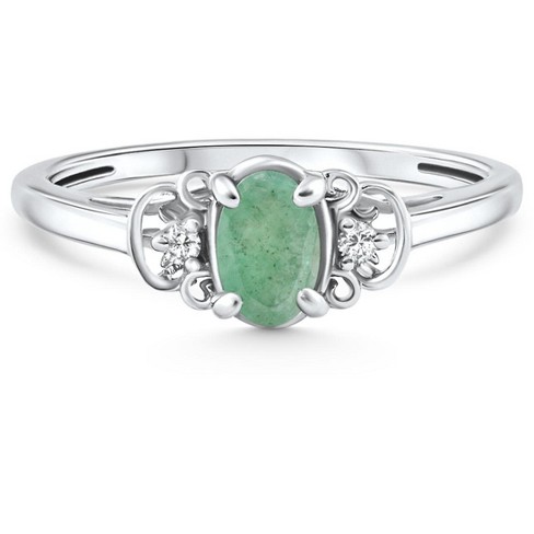 Sold Sterling Silver Natural Oval Emerald Diamond Ring Size 5